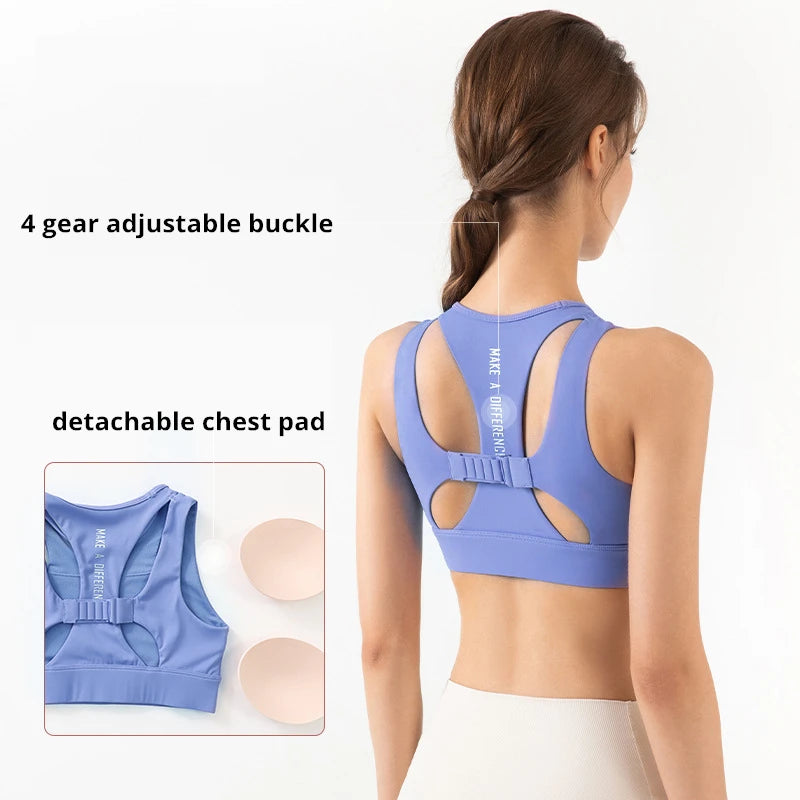 Women Sport Bras High Impact Gather Yoga Bra Shockproof Push Up Underwear Padded Running Tank Tops Girls Gym Workout Brassiere