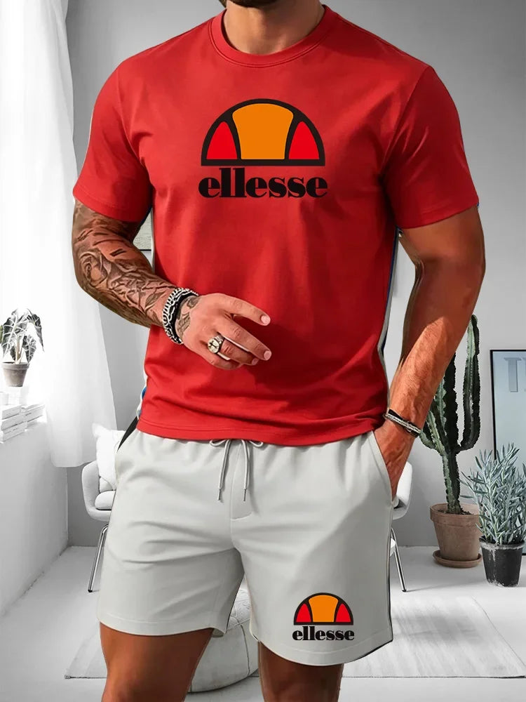 2026 Short Sleeved T-shirt Men's Summer Leisure Sports Set Outdoor Street Short Sleeved Shorts Two Piece Set Men's Summer Set
