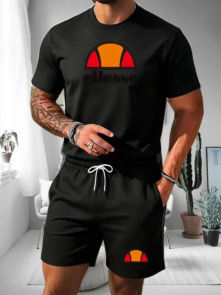 2026 Short Sleeved T-shirt Men's Summer Leisure Sports Set Outdoor Street Short Sleeved Shorts Two Piece Set Men's Summer Set