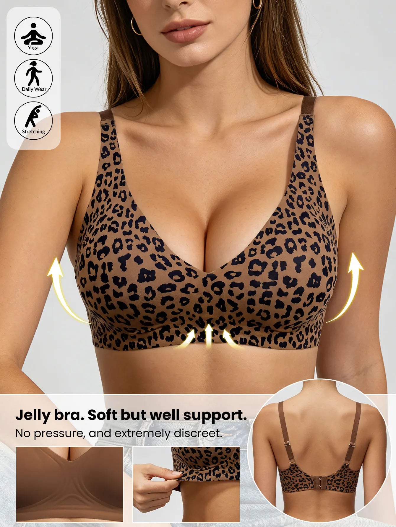 Seamless Jelly Bra for Women Soft Support Wireless No Trace Push Up Comfortable Yoga Daily Wear Brassiere Adjustable Straps