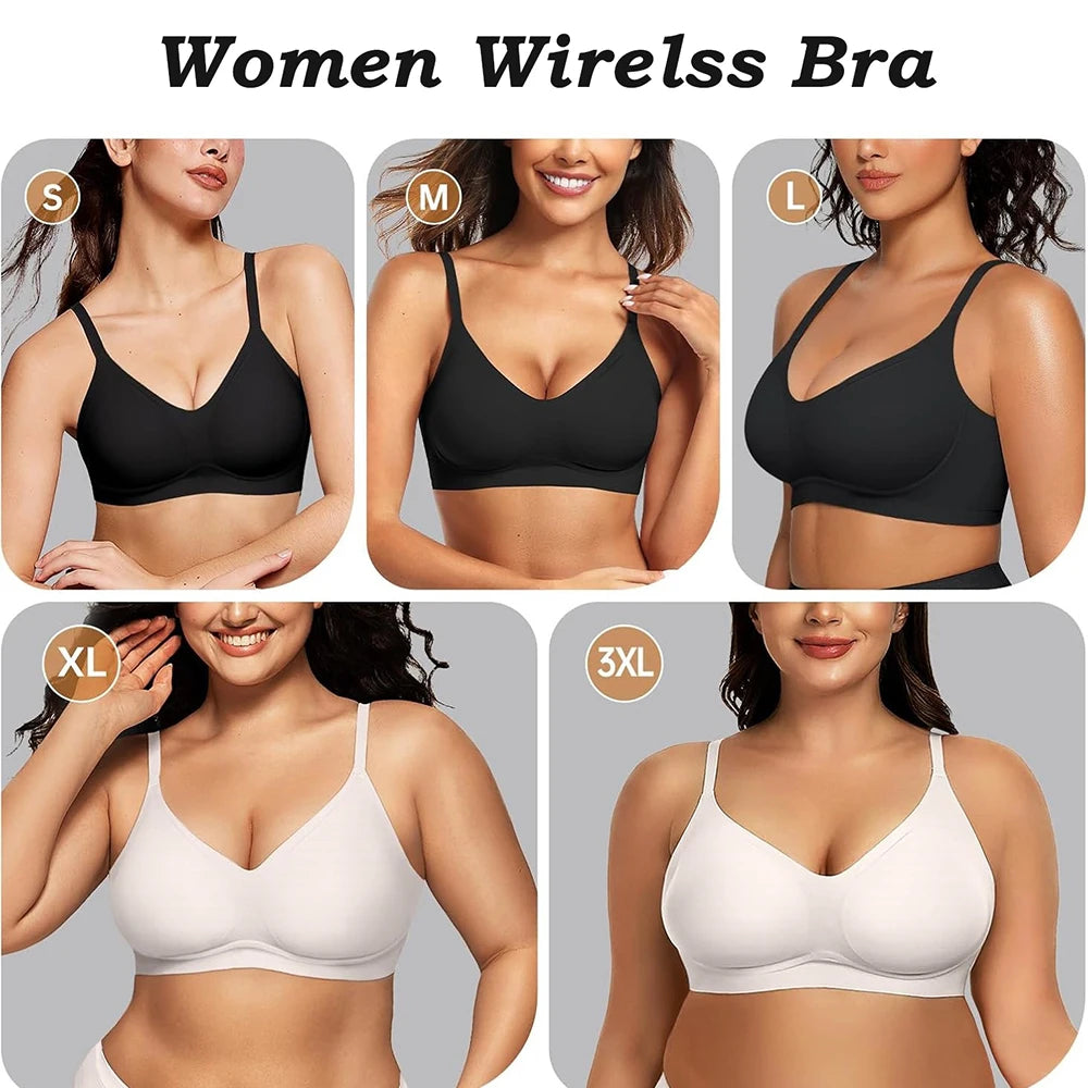Jelly Wireless Bra Deep V Push Up Bra Seamless T-Shirt Comfortable Plunge No Underwire Bras with Adjustable Straps Everyday Bras