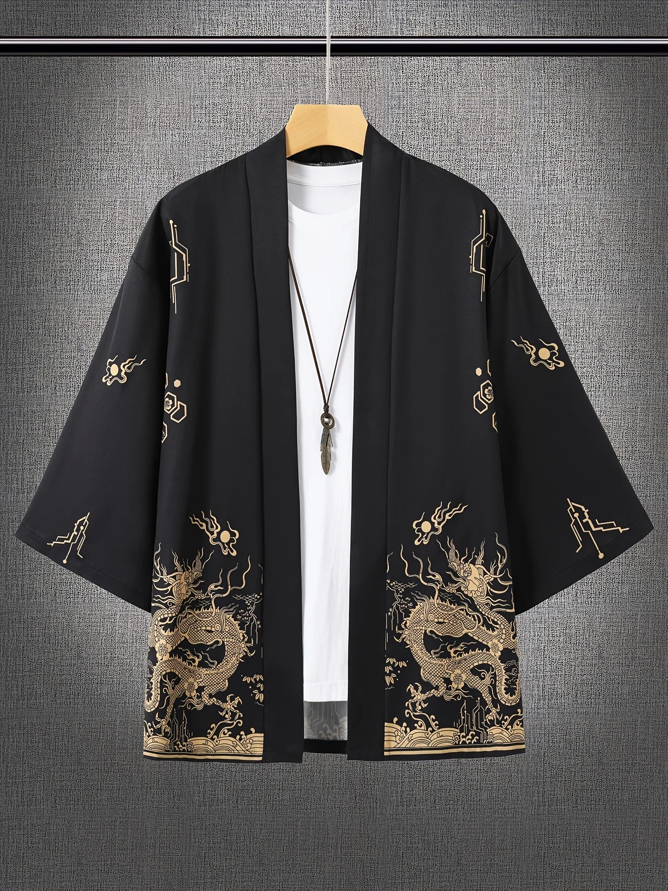 Unisex Kimono Dragon Print Top Fashion Casual Cardigan Yukata Outfit Japanese Streetwear Traditional Clothing