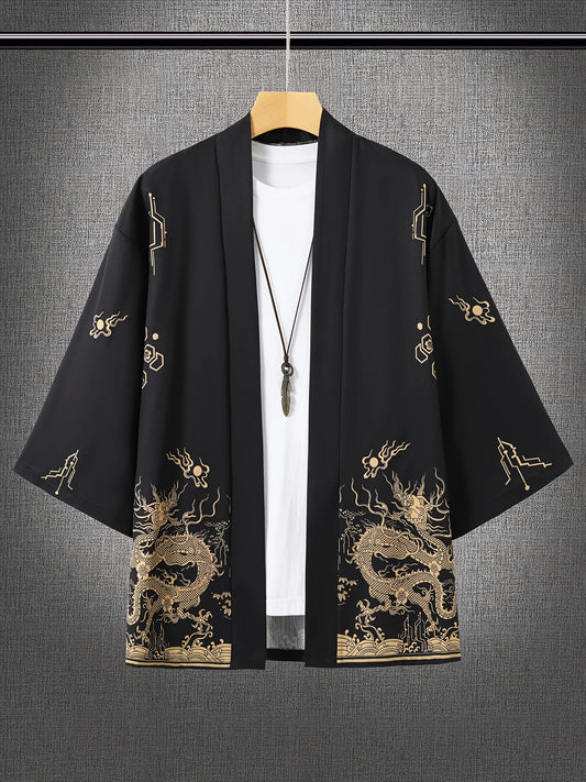 Unisex Kimono Dragon Print Top Fashion Casual Cardigan Yukata Outfit Japanese Streetwear Traditional Clothing