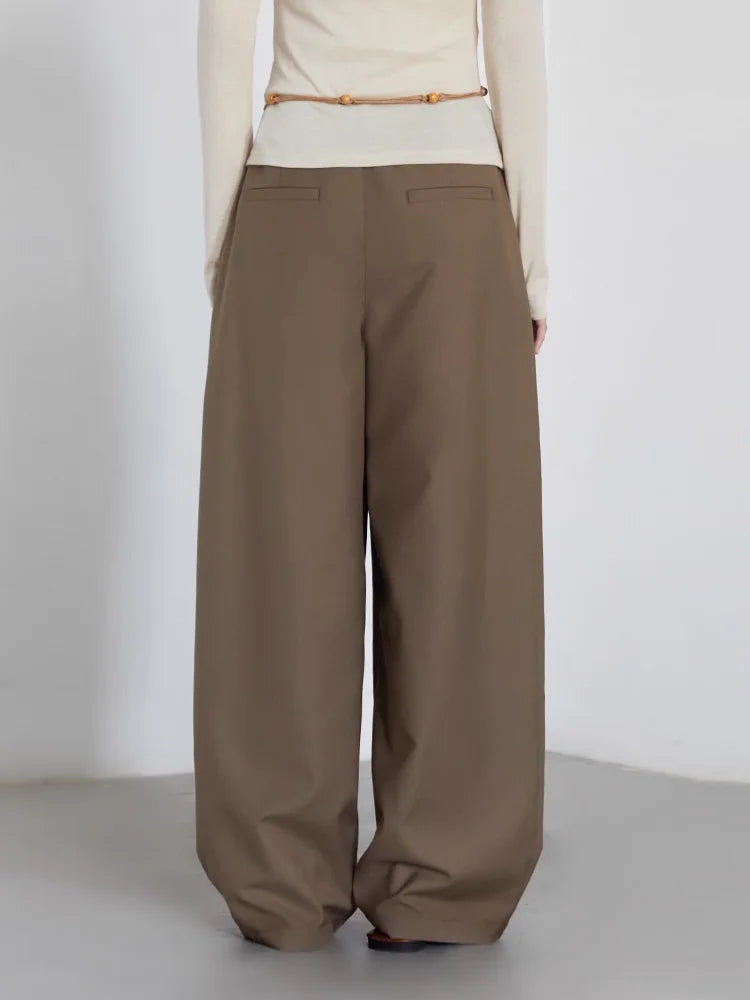 CHIC VEN Women Pants Solid Loose Casual Wide Leg Pant Drawstring Pleated Female Suit Trousers Office Ladies Sping Autumn 2026