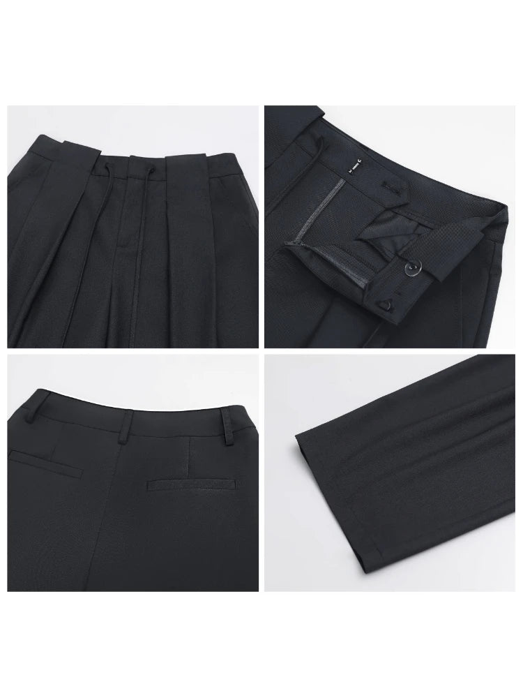 CHIC VEN Women Pants Solid Loose Casual Wide Leg Pant Drawstring Pleated Female Suit Trousers Office Ladies Sping Autumn 2026