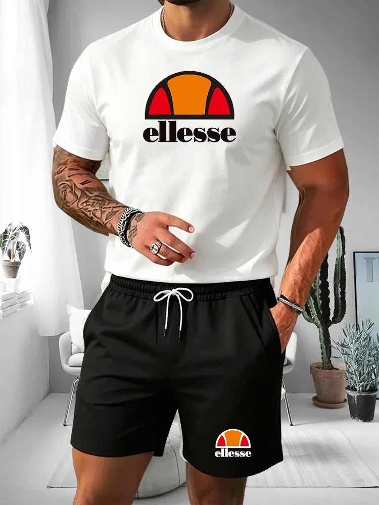 2026 Short Sleeved T-shirt Men's Summer Leisure Sports Set Outdoor Street Short Sleeved Shorts Two Piece Set Men's Summer Set