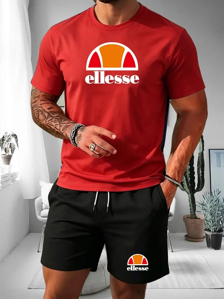 2026 Short Sleeved T-shirt Men's Summer Leisure Sports Set Outdoor Street Short Sleeved Shorts Two Piece Set Men's Summer Set