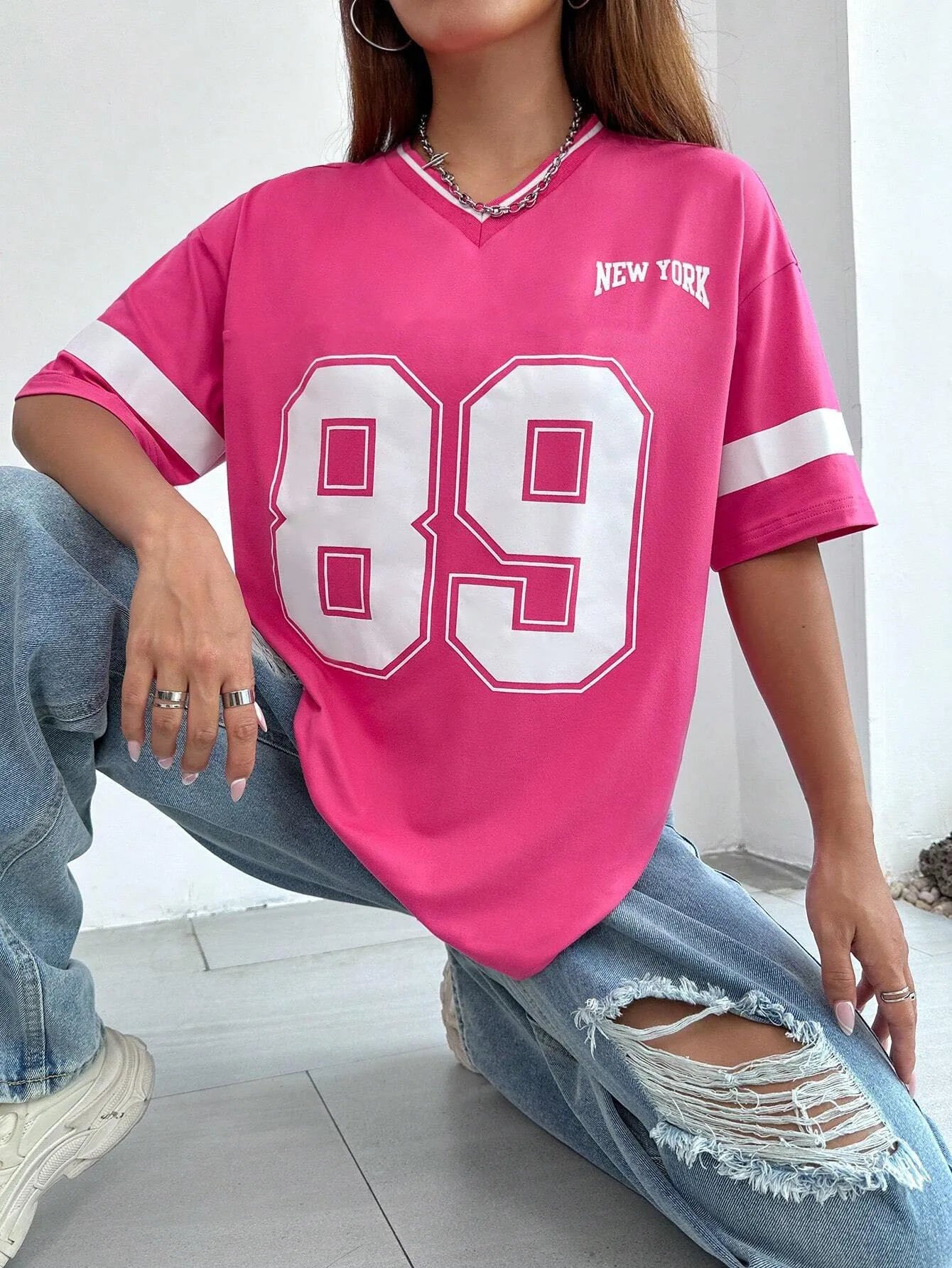 Summer Women Winner Number 89 Print T-shirts Female Summer Basic V-neck Tees Casual Retro Streetwear Ladies Tees Plus Size Tops