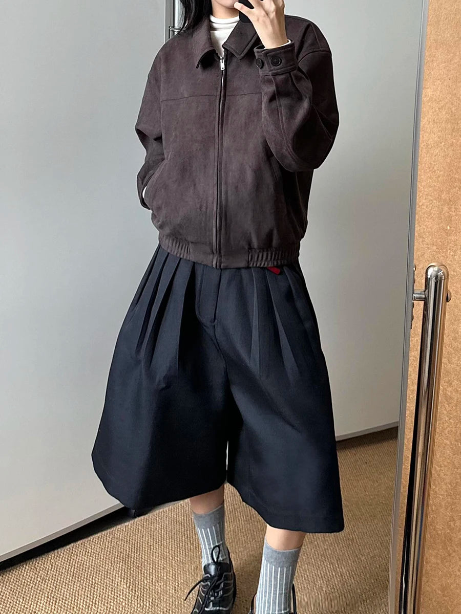 ReddaChic Solid Black Extra Wide Pants Women Bloomers Street Style High Waist Pleated Casual Jorts Shorts Unisex Everyday Wear