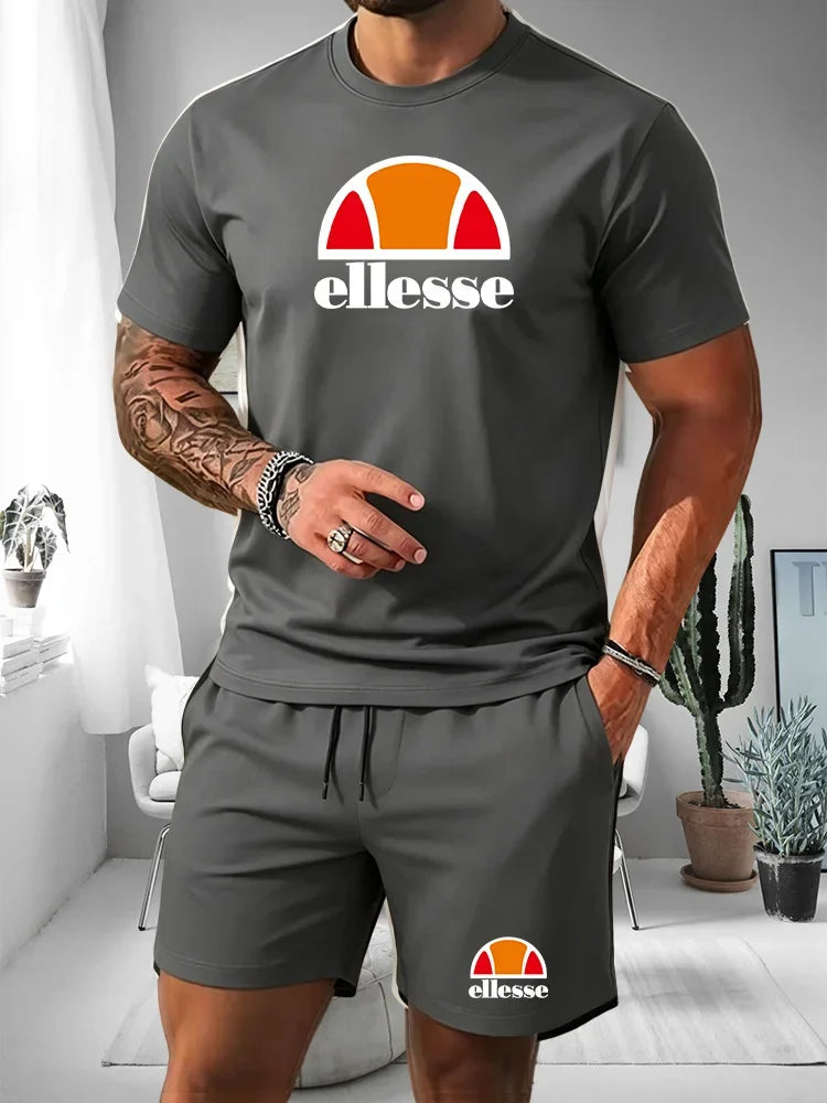 2026 Short Sleeved T-shirt Men's Summer Leisure Sports Set Outdoor Street Short Sleeved Shorts Two Piece Set Men's Summer Set