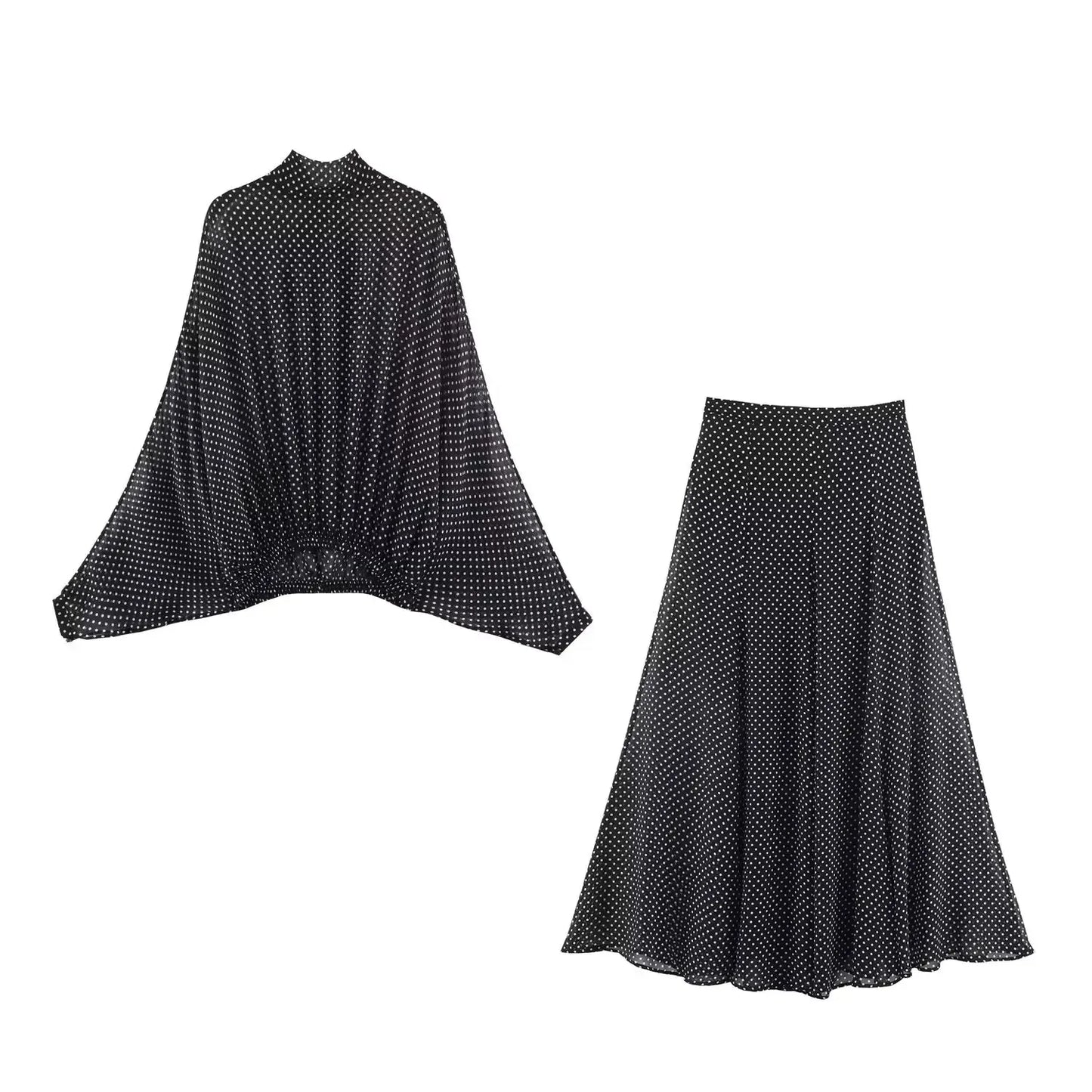 Polka Dot Printed Midi Skirts Two Piece Sets for Women Summer Chic Bow Tied Blouse Top Suits Woman 2 Piece Outfits