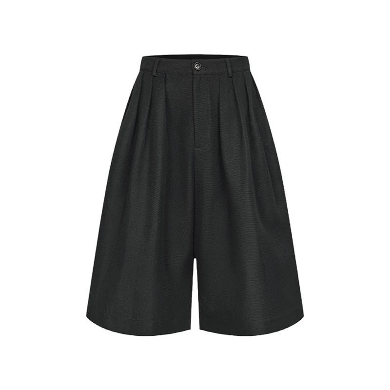 ReddaChic Solid Black Extra Wide Pants Women Bloomers Street Style High Waist Pleated Casual Jorts Shorts Unisex Everyday Wear