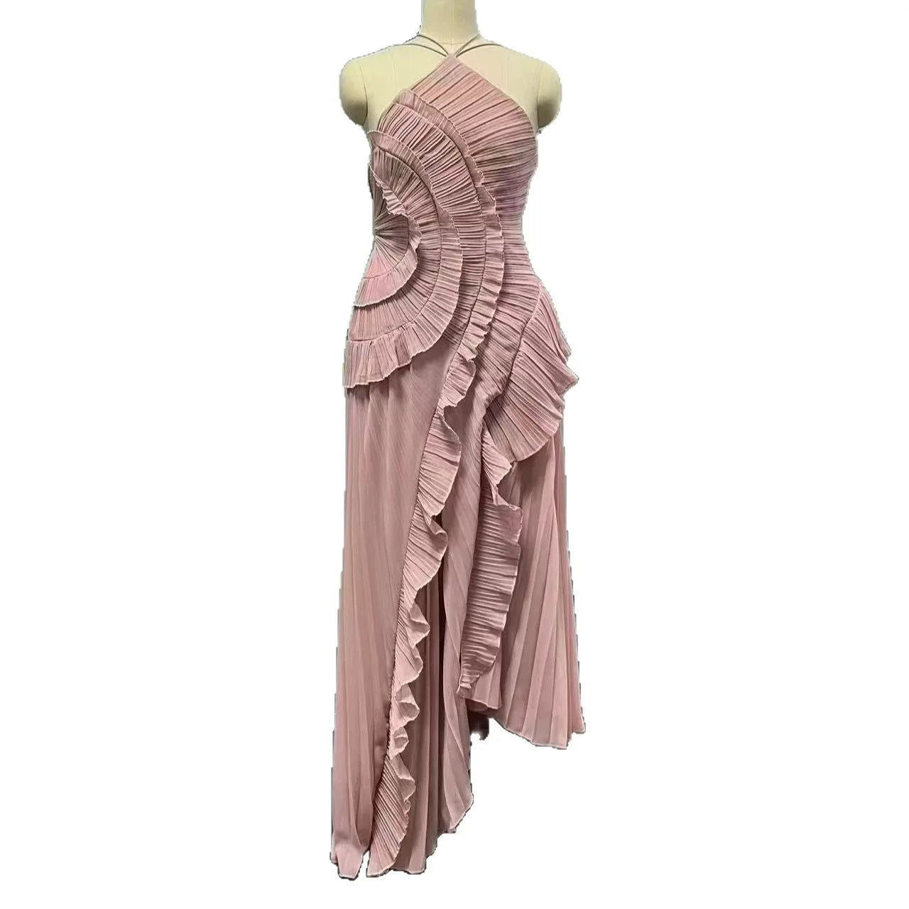 Women's summer high-end halter sleeveless irregular lace slit dress