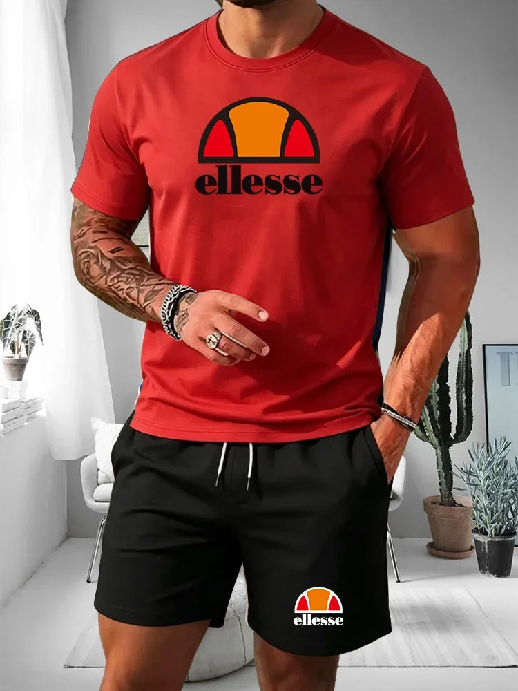 2026 Short Sleeved T-shirt Men's Summer Leisure Sports Set Outdoor Street Short Sleeved Shorts Two Piece Set Men's Summer Set
