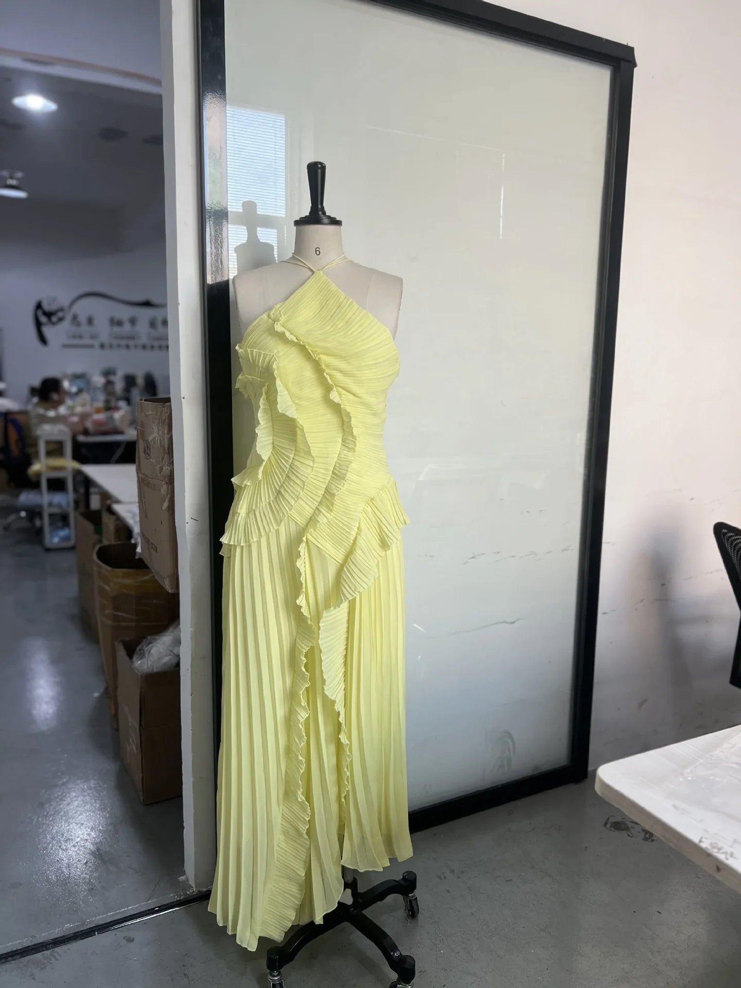 Women's summer high-end halter sleeveless irregular lace slit dress