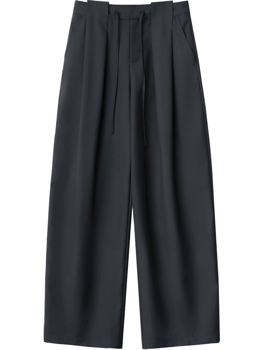CHIC VEN Women Pants Solid Loose Casual Wide Leg Pant Drawstring Pleated Female Suit Trousers Office Ladies Sping Autumn 2026