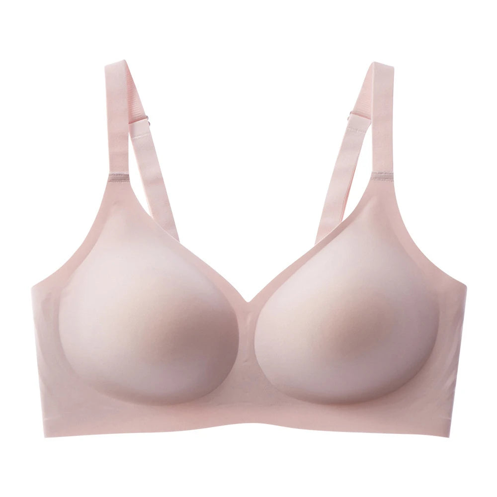 Jelly Wireless Bra Deep V Push Up Bra Seamless T-Shirt Comfortable Plunge No Underwire Bras with Adjustable Straps Everyday Bras