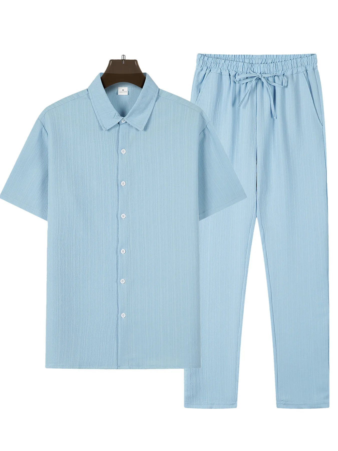 Spring Summer New Style Men's Sets Fashion Solid Short Sleeve Button Cardigan Tops and Pants 2 Piece Sets Man Casual Sports Suit