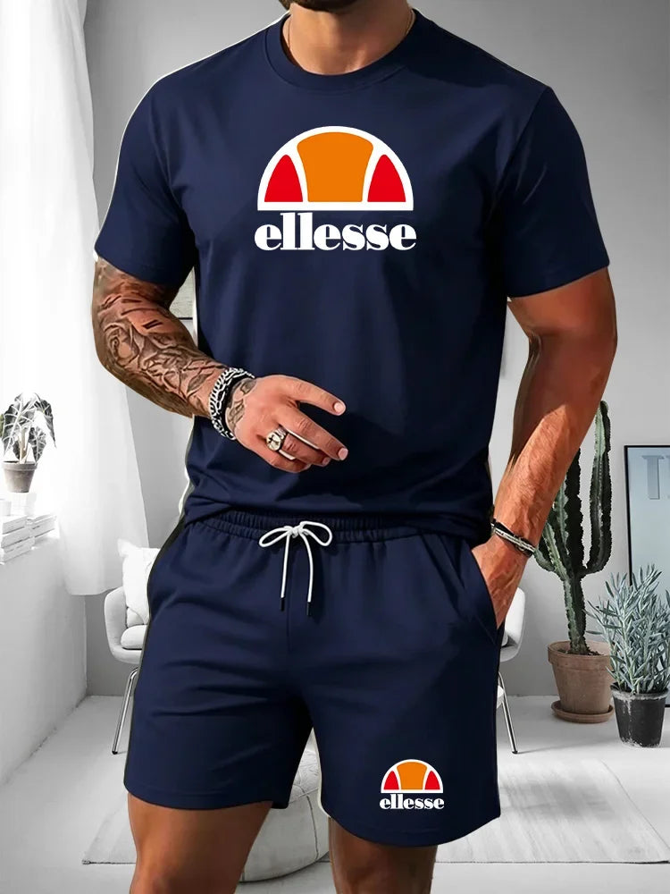 2026 Short Sleeved T-shirt Men's Summer Leisure Sports Set Outdoor Street Short Sleeved Shorts Two Piece Set Men's Summer Set