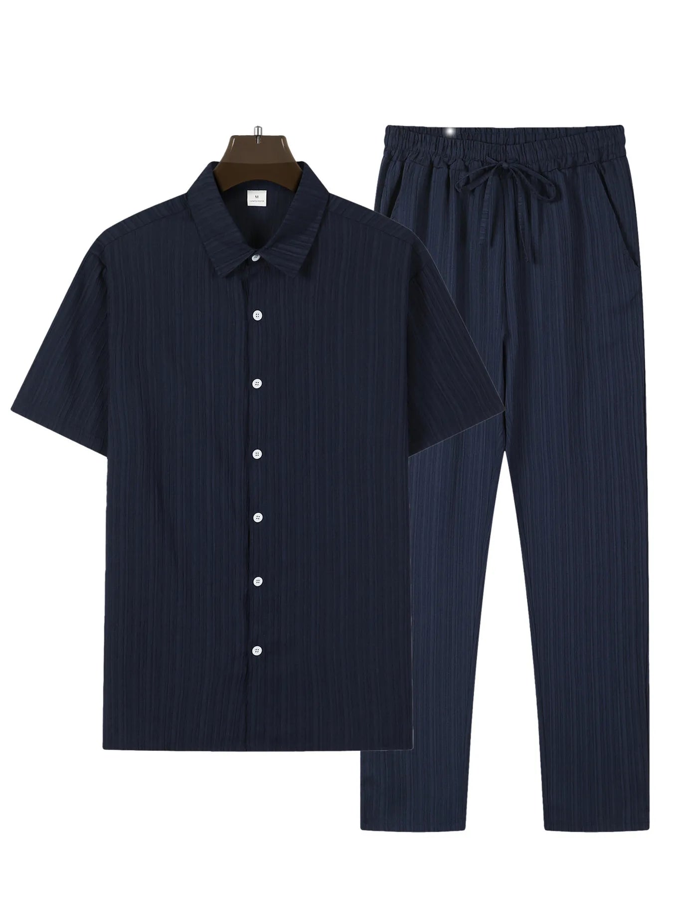 Spring Summer New Style Men's Sets Fashion Solid Short Sleeve Button Cardigan Tops and Pants 2 Piece Sets Man Casual Sports Suit